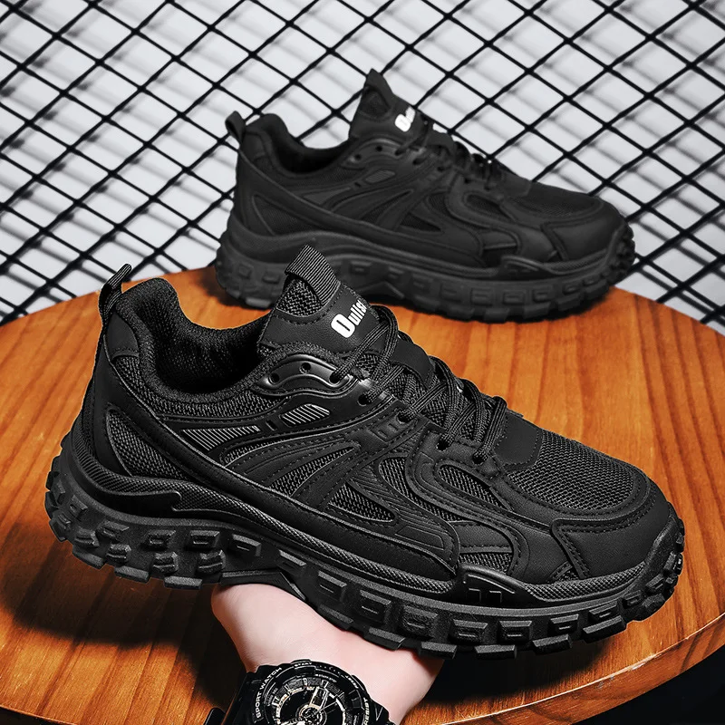 Men Anti Slip Black Platform Sneakers New Men's Lightweight Casual Fashion Trendy Shoes Outdoor Mesh Breathable Vulcanized Shoes