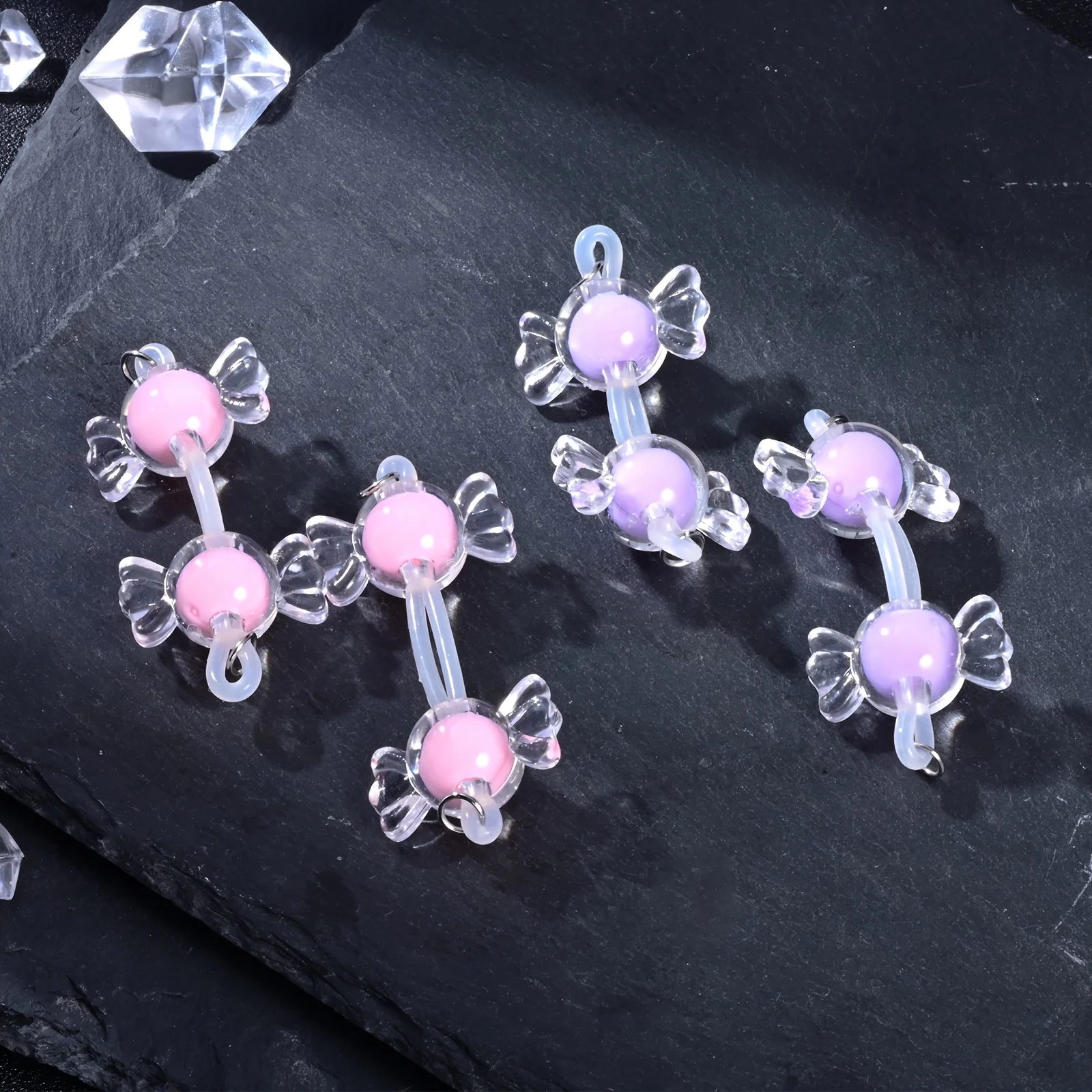 Hypoallergenic Acrylic Candy-Shaped Body Jewelry - No-Piercing Clips, Y2K Bohemian Style Pastel Pink & Purple