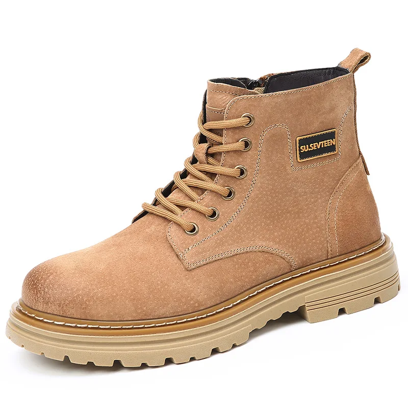 

Autumn Winter Cow Suede Leather Boots for Men New Designer High Top Keep Warm Platform Shoes Male Fashion Casual Work Boots Man