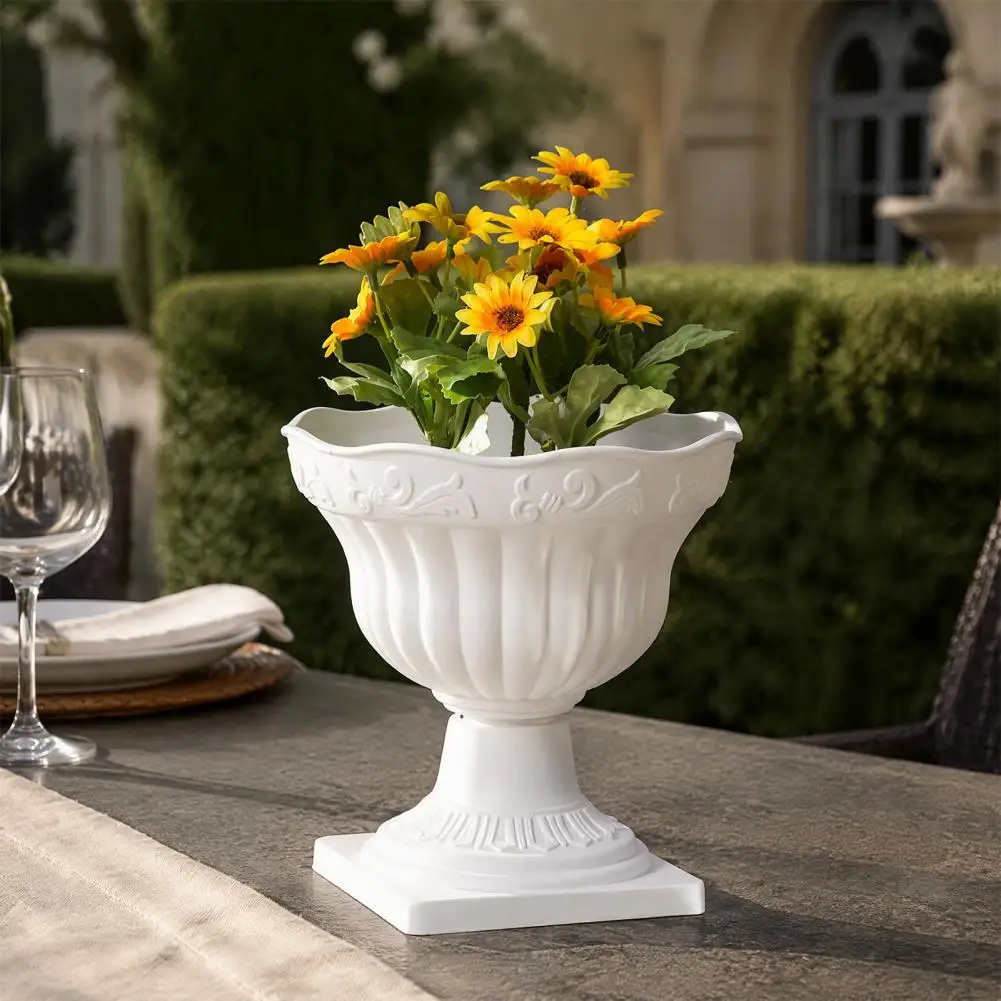 White Urn Planter Pot, Tall Vintage Roman Column Flowerpot, Plastic Decorative Plant Container For Garden Front Porch Balcony