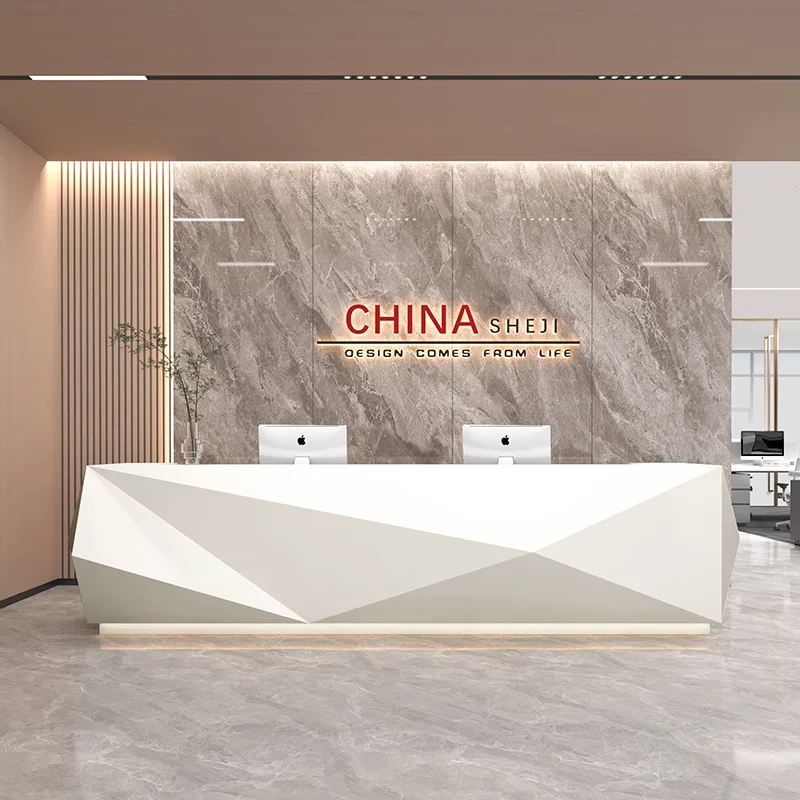

Counter Floor Reception Desks Company Modern Office Drawers Aesthetic Standing Elegant Design Comptoir Magasin Salon Furniture