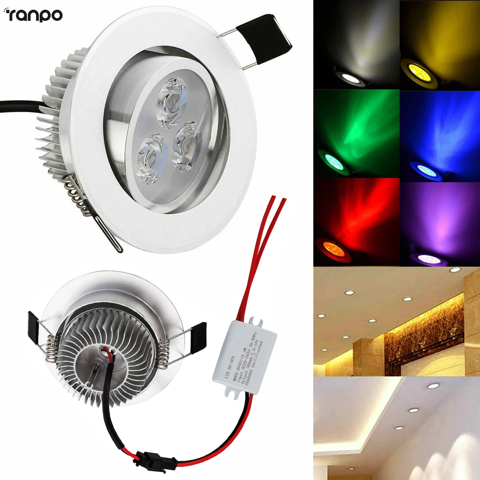 6W Ściemnialne LED Wpuszczane sufitowe lampy downlight do pokoju Czerwony Niebieski Zielony Srebrny ze sterownikiem DC 12V 24V 6000K do dekoracji wnętrza