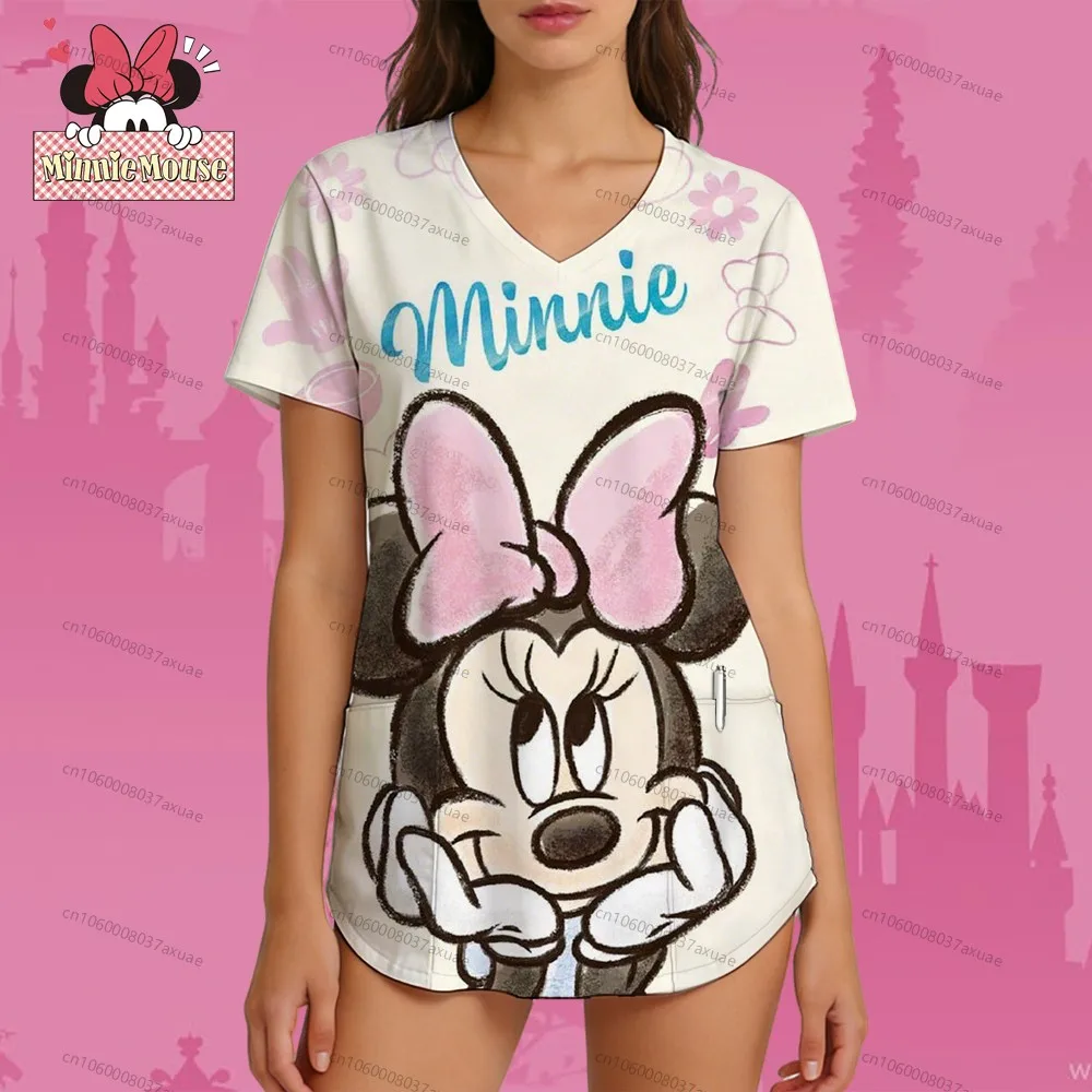 

Disney Summer Clothes Cartoon Print Basic Workwear Graphic Tee 2026 Women T Shirts Y2k Pet Care Polka Dot Minnie Mouse Fashion