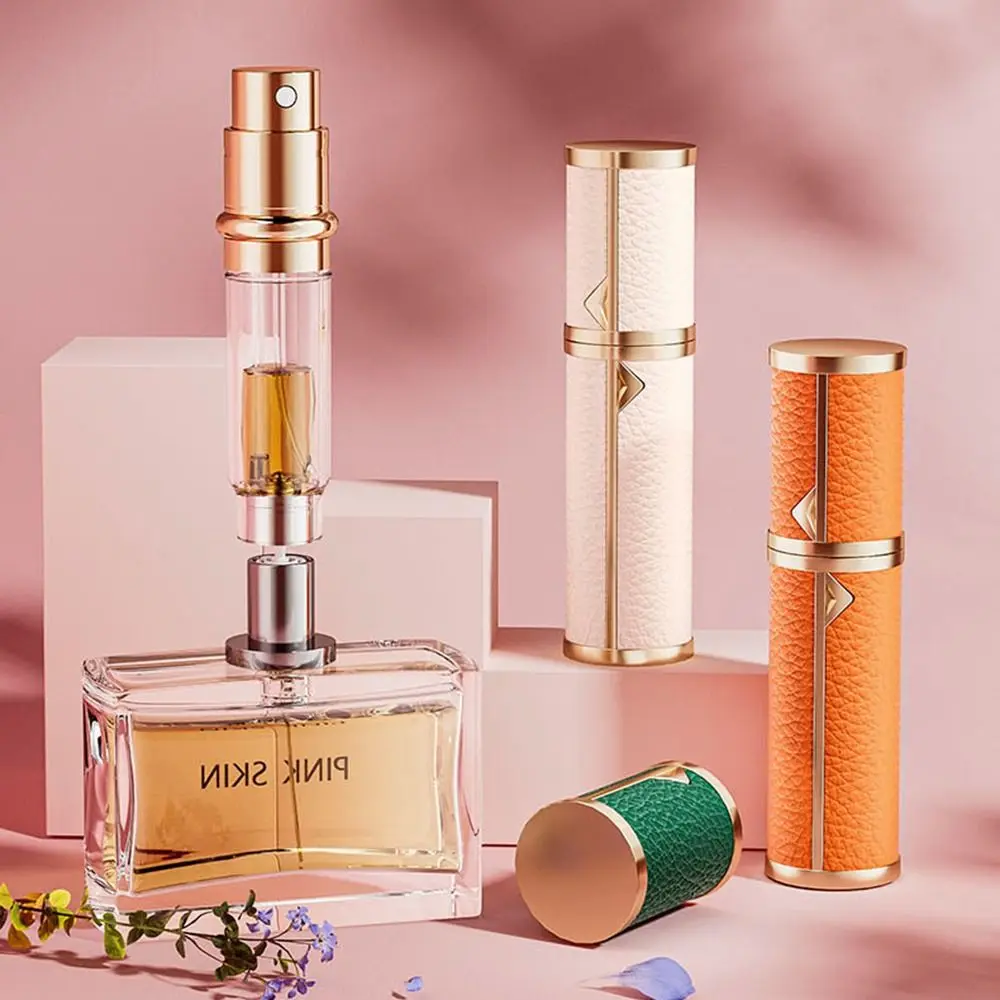 5ml Bottom-filled Perfume Bottle Mini Aluminum Fragrance Real Leather Spray Bottle Perfume Atomizer Self-pumping Travel