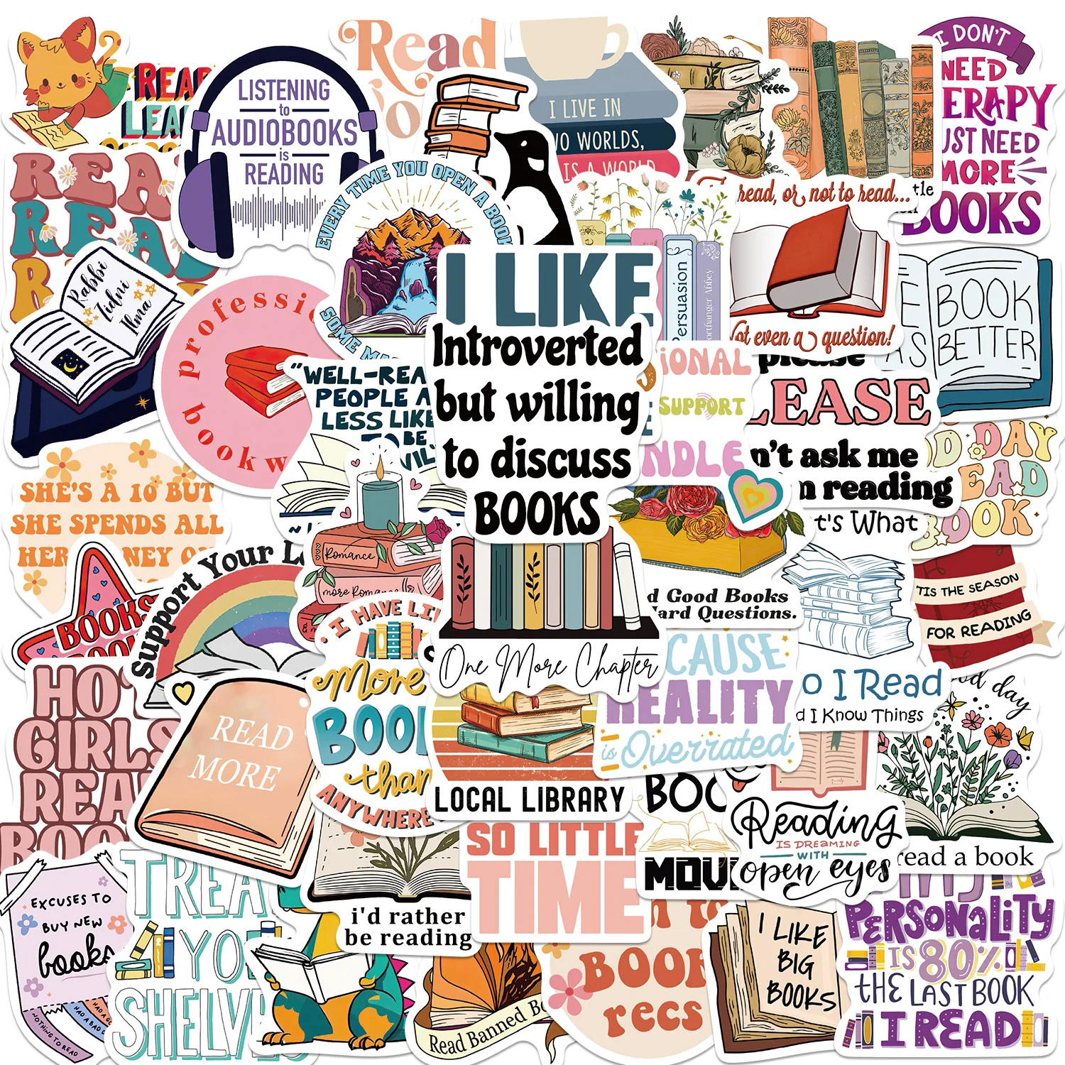 50PCS Book Reading Stickers Cartoon Luggage Graffiti For Notebook Diary Motorcycle Skateboard Computer Decal Sticker