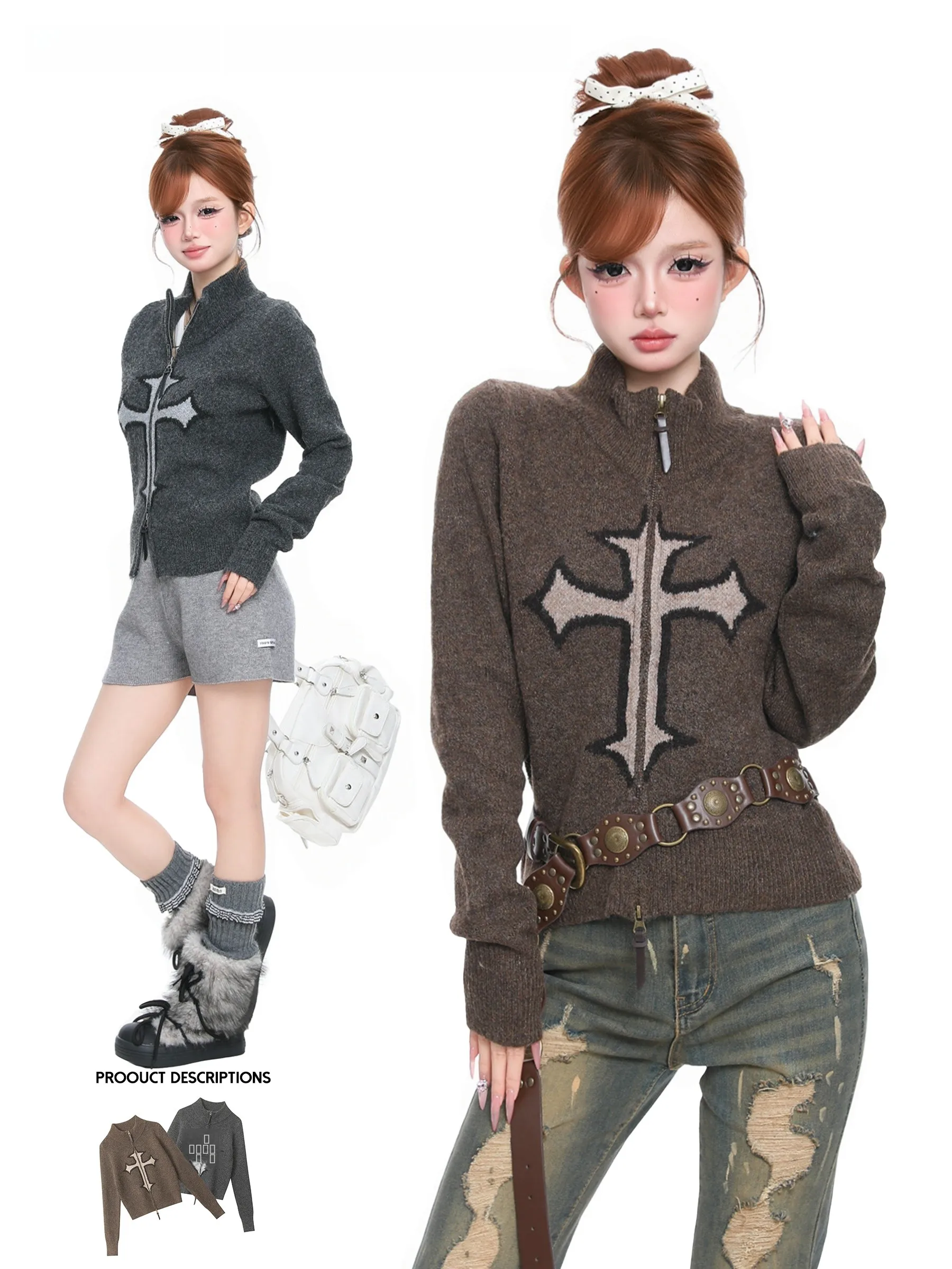 

Вязаный свитер BASTERDS в американском ретро-стиле для женщин, осенне-зимний, облегающий, с цветочным узором