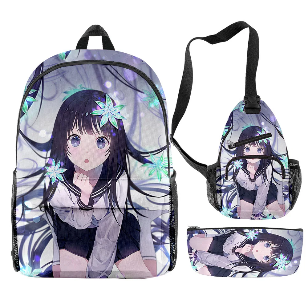 

Luxury Novelty Cool Hyouka 3D Print 3pcs/Set pupil School Bags Travel Laptop Backpack Chest Bag Pencil Case