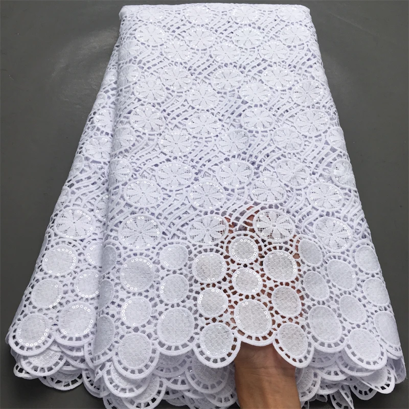 White Cord Guipure Lace Fabric 2024 High Quality 5Yard African Sequined Lace Fabric Water Soluble Nigerian Party Dress for Women