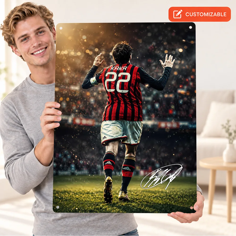 Kaka 22 AC Celebration Textured Metal Poster Personalized Aluminum Sign Splatter Watercolor Illustration Wall Art For Game Room