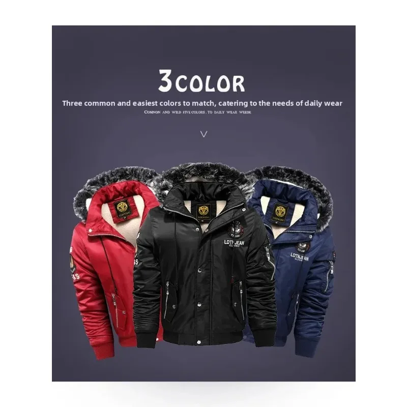 

Men's Winter Thickened Cotton Jacket Hooded Casual Warm Windproof Fleece Lined Coat Regular Fit Cross-Border Clothing