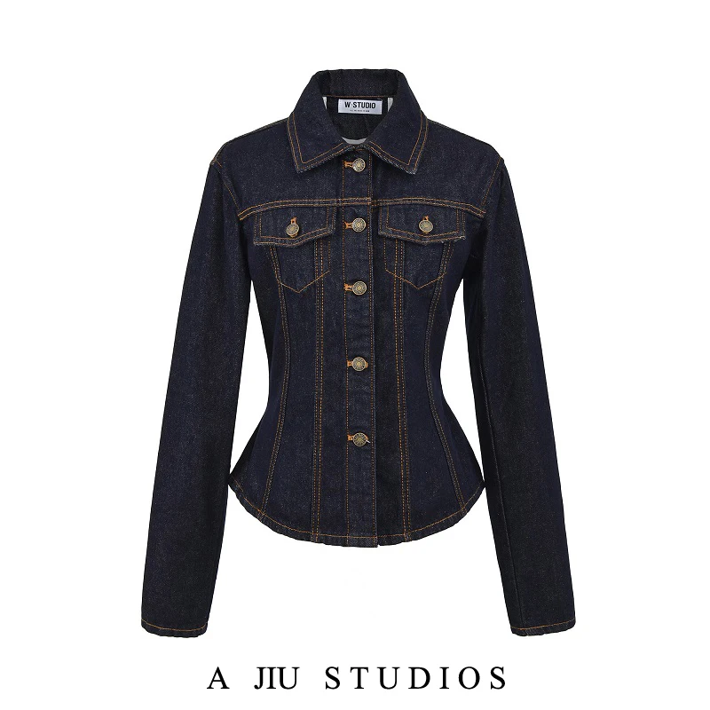 

Американская ретро-деконструированная повседневная свободная женская джинсовая куртка для похудения, рабочая одежда, пальто, повседневное пальто из смеси хлопка и полиэстера