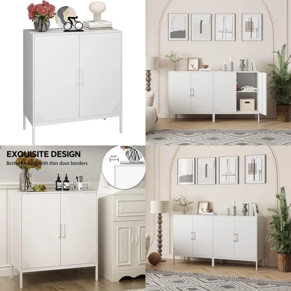 Gabinete de almacenamiento de metal con estante ajustable, aparador de buffet de acero para varias habitaciones