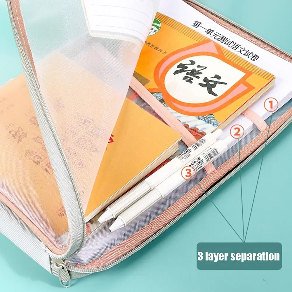 Large Capacity Test Paper Storage Bag Zipper Mesh File Folder Bag Transparent Durable Stationery Organizer Pouch