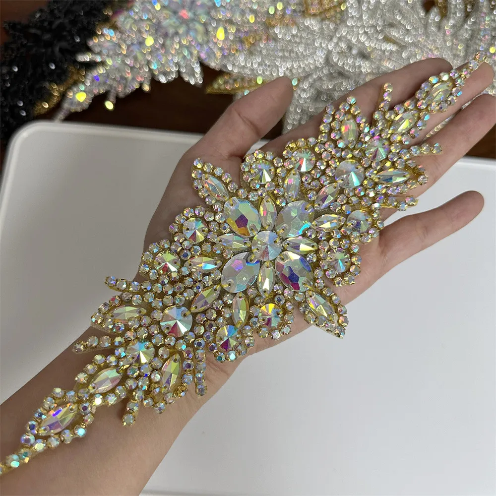 1 peça remendo de ferro com strass de diamante em apliques para vestido de casamento faixa de noiva roupa de noite