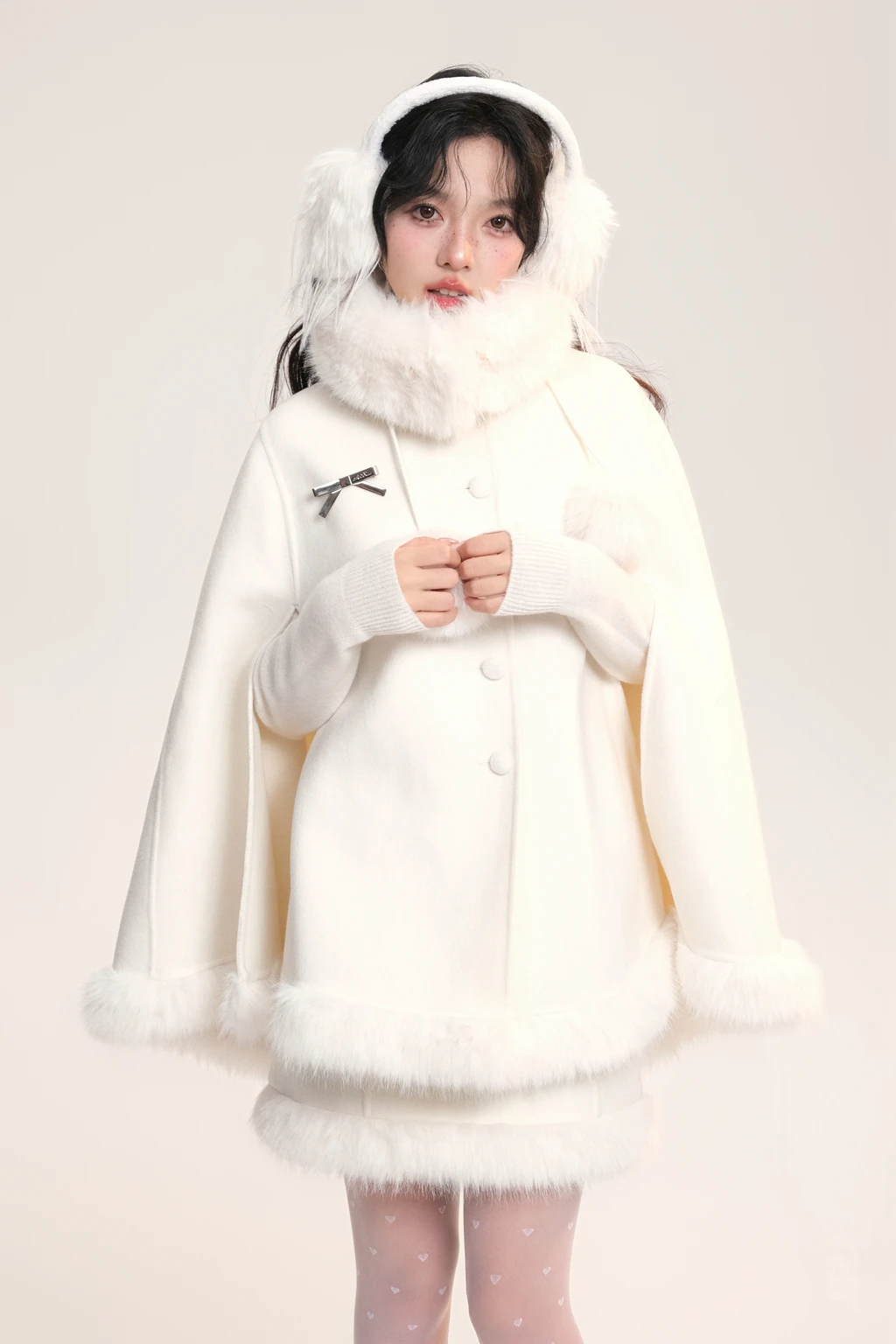 New Year Christmas Sweet Capes Set Fur Collar Single-Breasted Sleeveless Loose Plaid Thick Warm Cloak Coat Women Winter Jacket