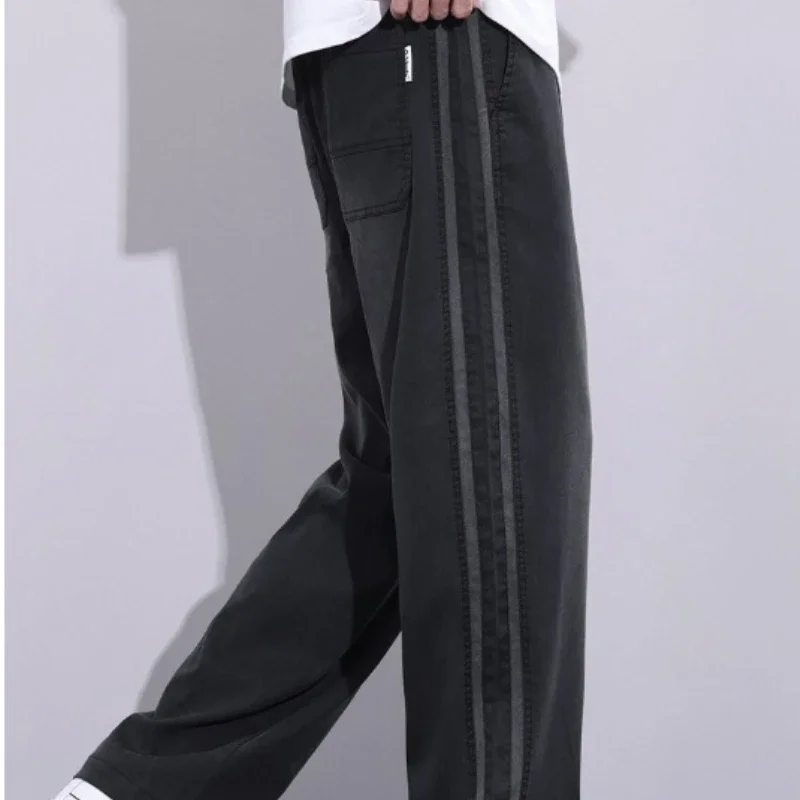 Men Black Casual Pants Sports Wide-legged Trouser Man Clothing Sweatpants Straight Baggy Breathable Loose Thin Solid New