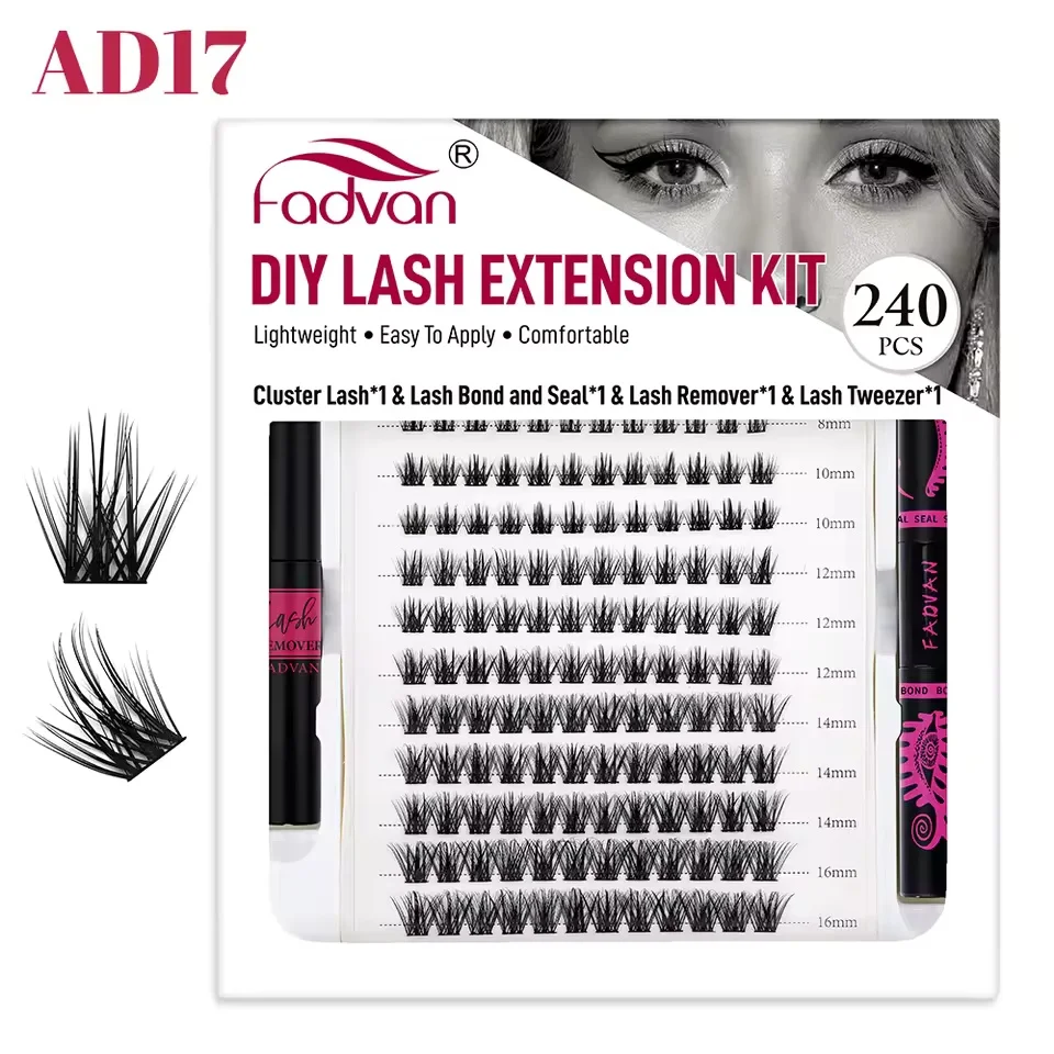 FADVAN Segemented DIY Lash Extension and Glue Suit 12Rows 8-16mm Length Waterproof Use to Easy Eyelsah Suit