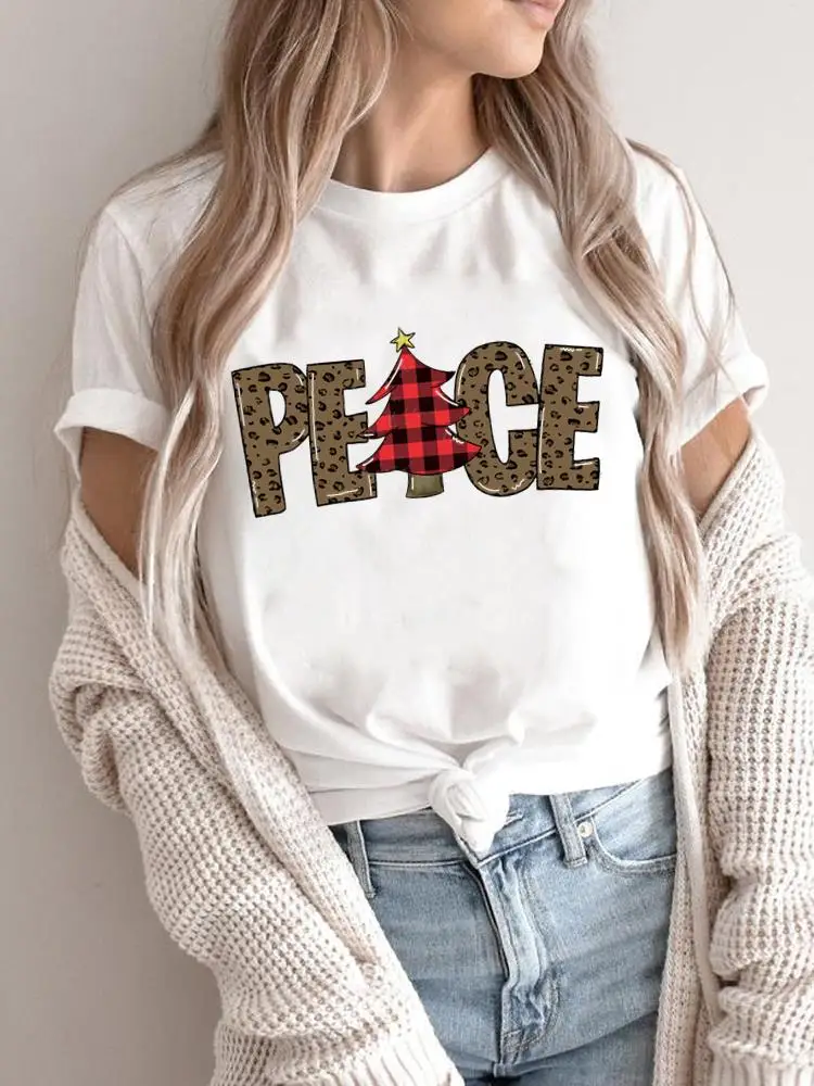 Cat Cute Lovely Winter 90s Women Holiday Clothing Merry Christmas Fashion 2025Shirt Print T Top Graphic Tee New Year T-shirts