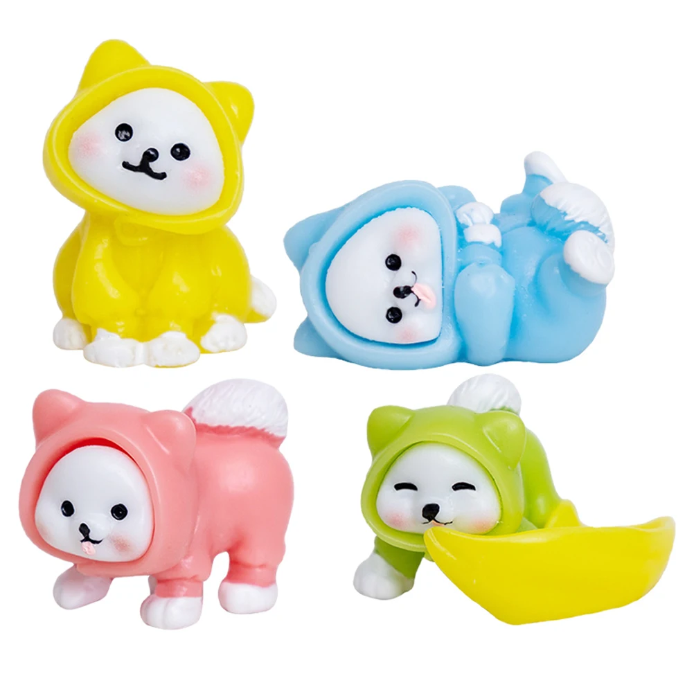 4 Pcs Raincoat Puppy Decorations Resin Dog Statue Figurines Statues Ornament Mini Ornaments Figures