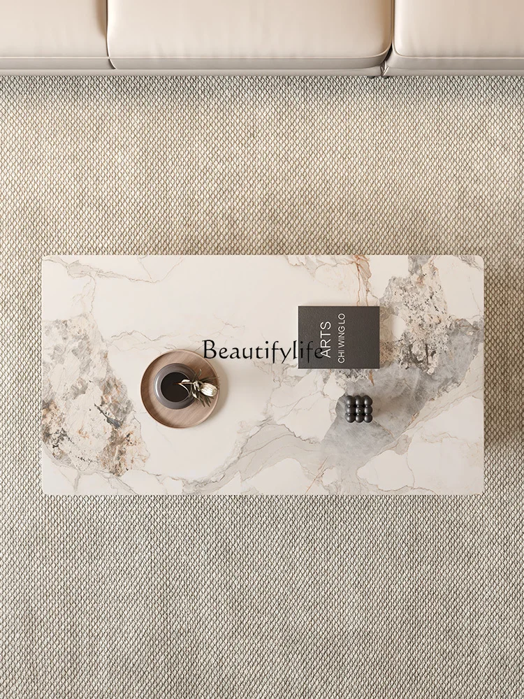 Italian minimalist rock slab coffee table square simple modern cabinet with storage