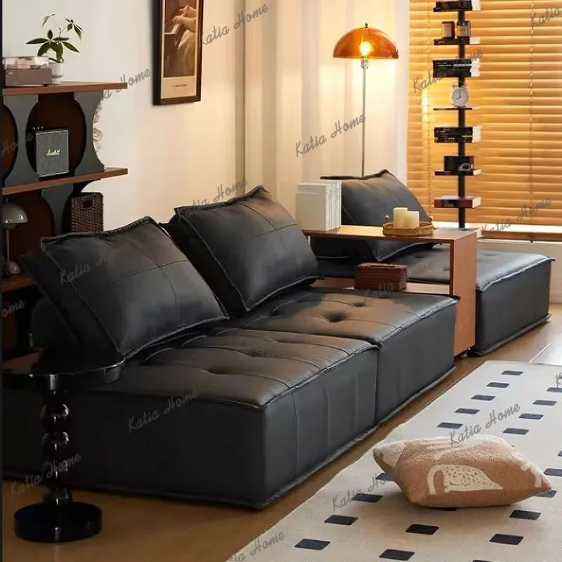 PG  Tofu Block Sofa Genuine Leather Minimalist Small Apartment Living Room Square Combination Genuine Leather Sofa Module
