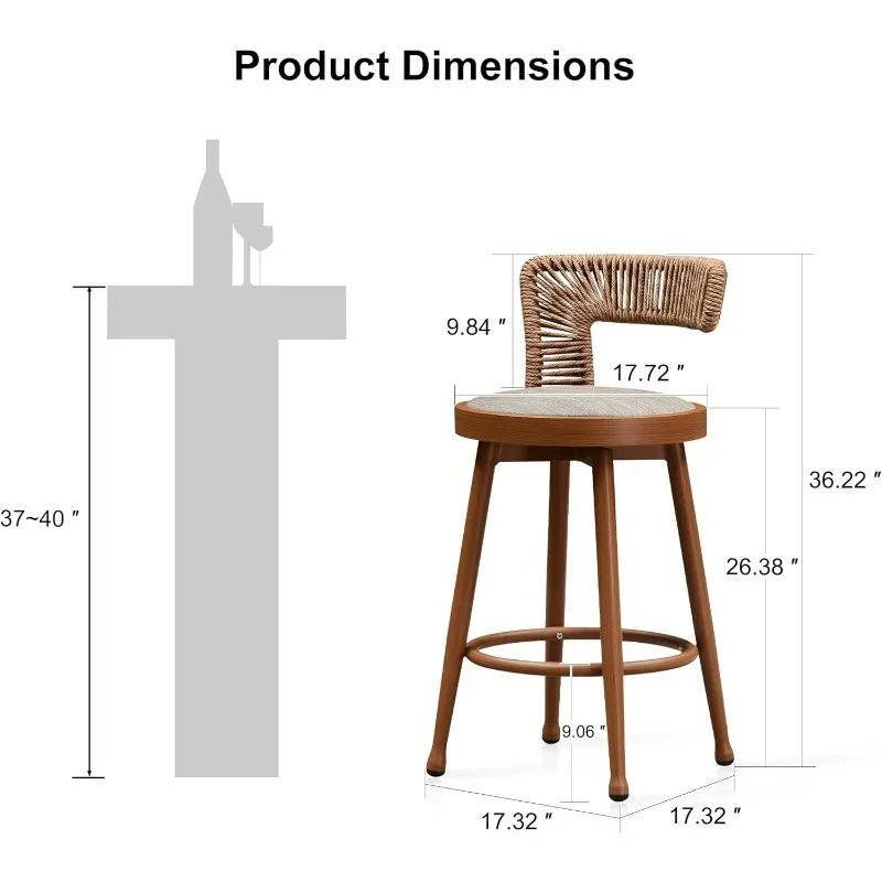 Sgabelli da bar girevoli da esterno ad altezza bancone Set di sedie da bar moderne in rattan in metallo con cuscini