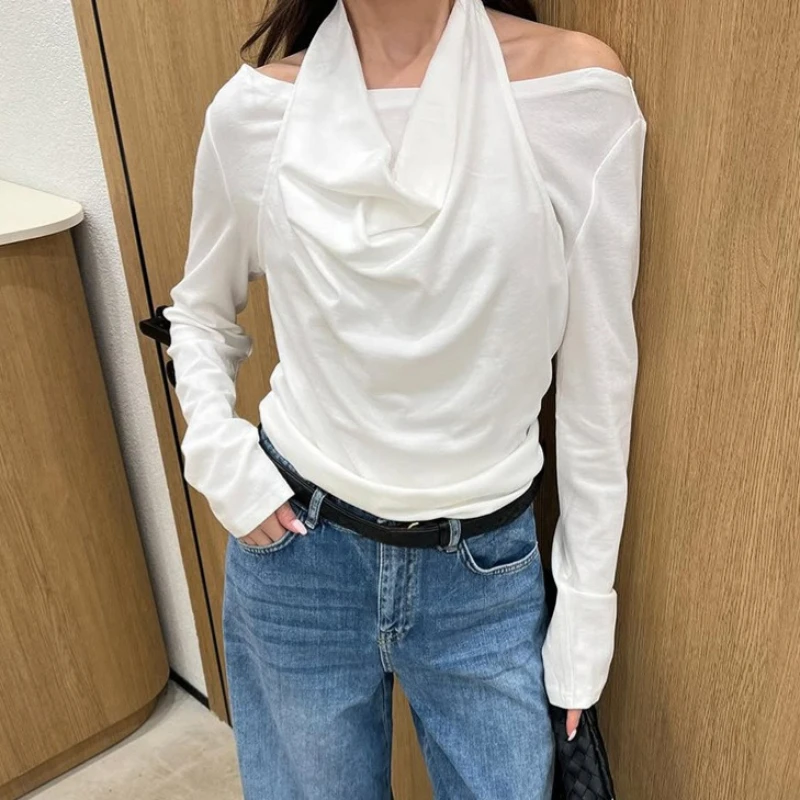 

2026 Spring New Design Neck Hanging Commuting Style Versatile Long Sleeve T-shirt for Women