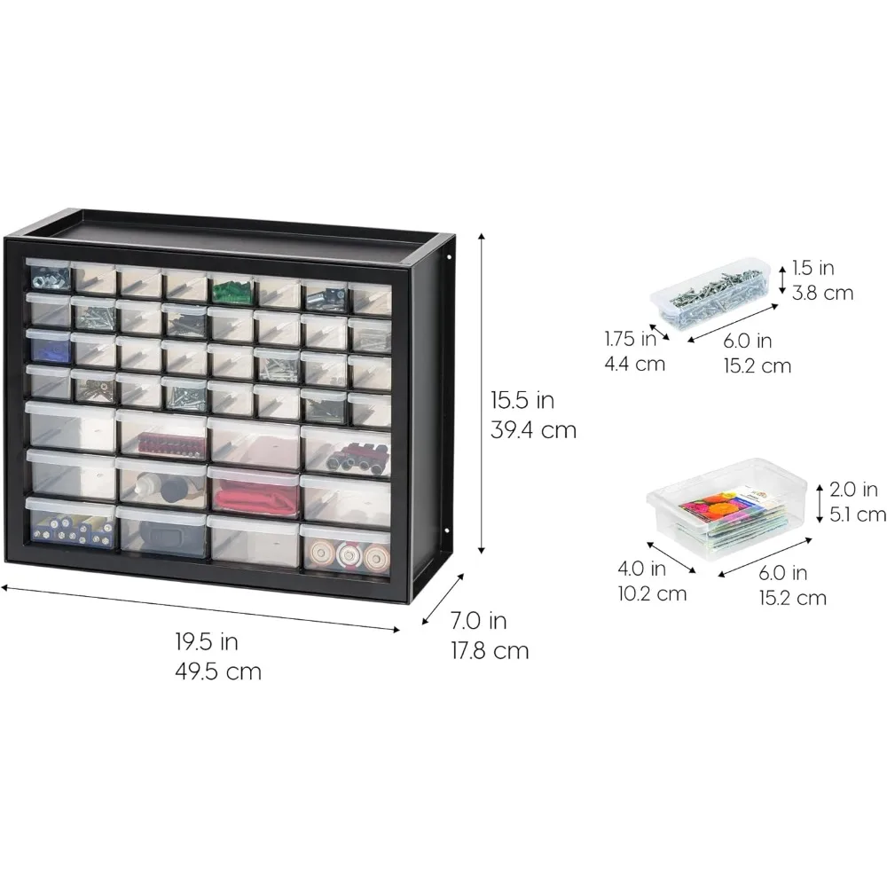 IRIS USA Organizador de herramientas de tornillo Gabinete de piezas pequeñas, 44 cajones, tuercas y pernos de hardware electrónico Cajones de almacenamiento de plástico Garaje