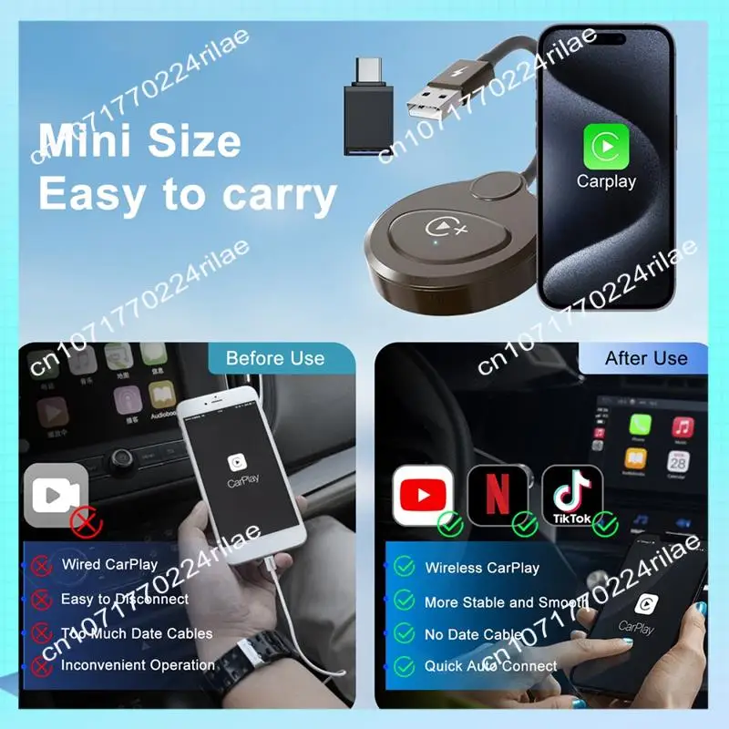 

A17Z Wireless Carplay Adapter With Youtube Tiktok Carplay Usb Dongle Converter Support Online Update Plug And Play