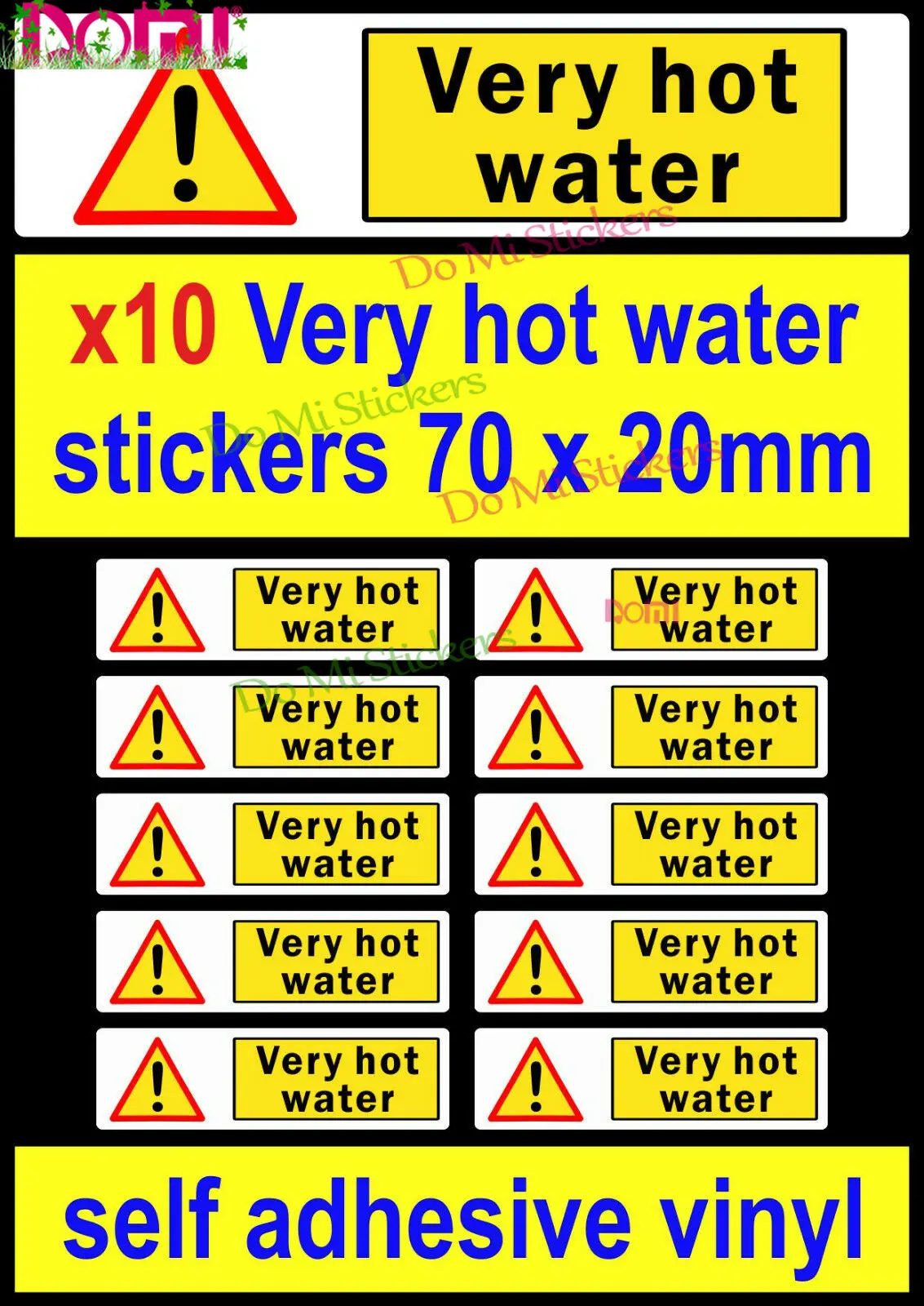 

10 Caution Very Hot Water Stickers Adhesive Vinyl Warning Safety Signs Decals Die-Cut Waterproof PVC