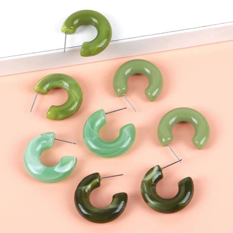 Vintage 4 pair/set Colorful Acrylic Small Hoop Earrings for Women Boho Resin Geometric C Shape Dangle Earring Sets 2023 Jewelry