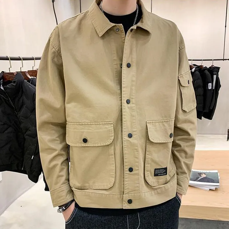 Men\'s Casual Clothes Daily Straight Short Cargo Coats Men\'s Thin Shirt Jacket Single Breasted Arm Pocket Tooling Outwear 4XL