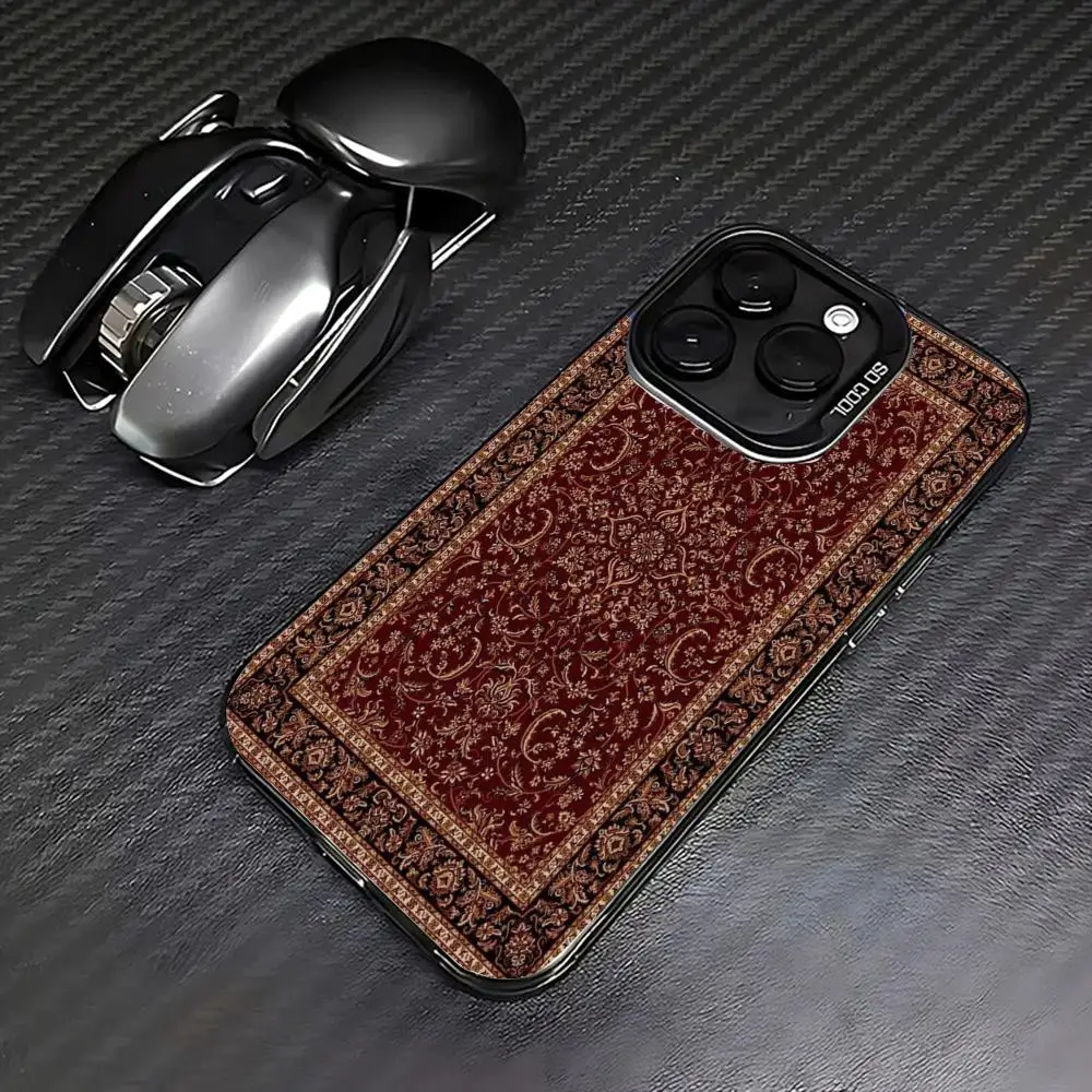 Red Persian pattern case for iPhone17 16 15 14 13 12 11 Pro/ Max/Plus shock-proof rear cover anti-fingerprint