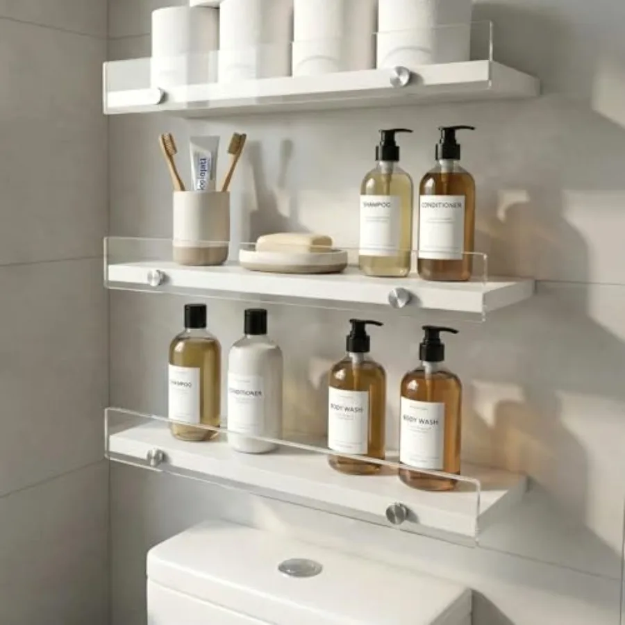

Навесные полки над унитазом - настенные плавающие полки с прозрачной акриловой кромкой 15,7 дюйма, в деревенском стиле, для хранения в ванной комнате