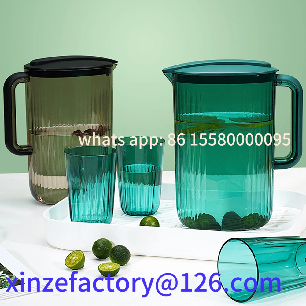 

Customizable 2200ml Water Jug Transparent Heat-Resistant Cold Water Kettle And Cups Water Pot With Handle Large Capacity Office