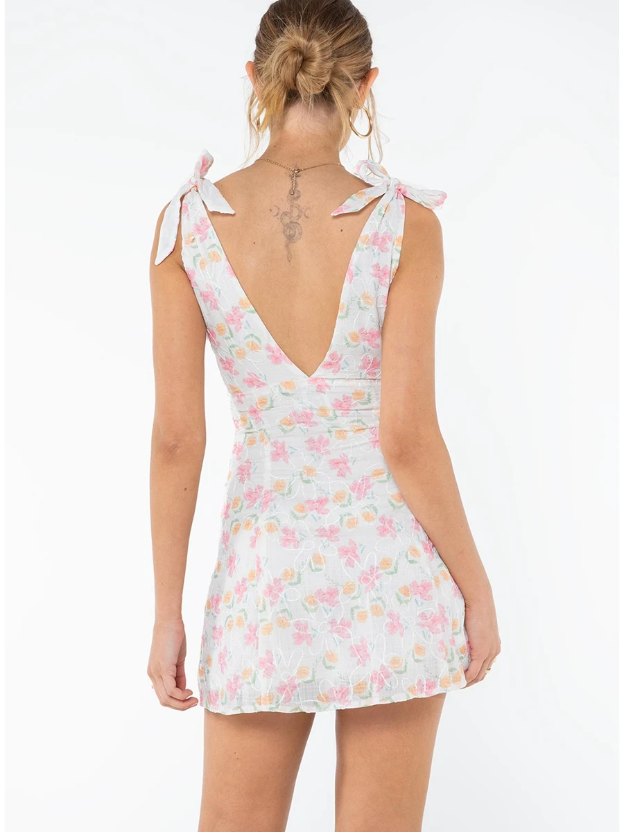 CHQCDarlile-Mini robe à fleurs pour femmes, bretelles spaghetti, fibre bohème, courte, mode d'été, camisole décontractée