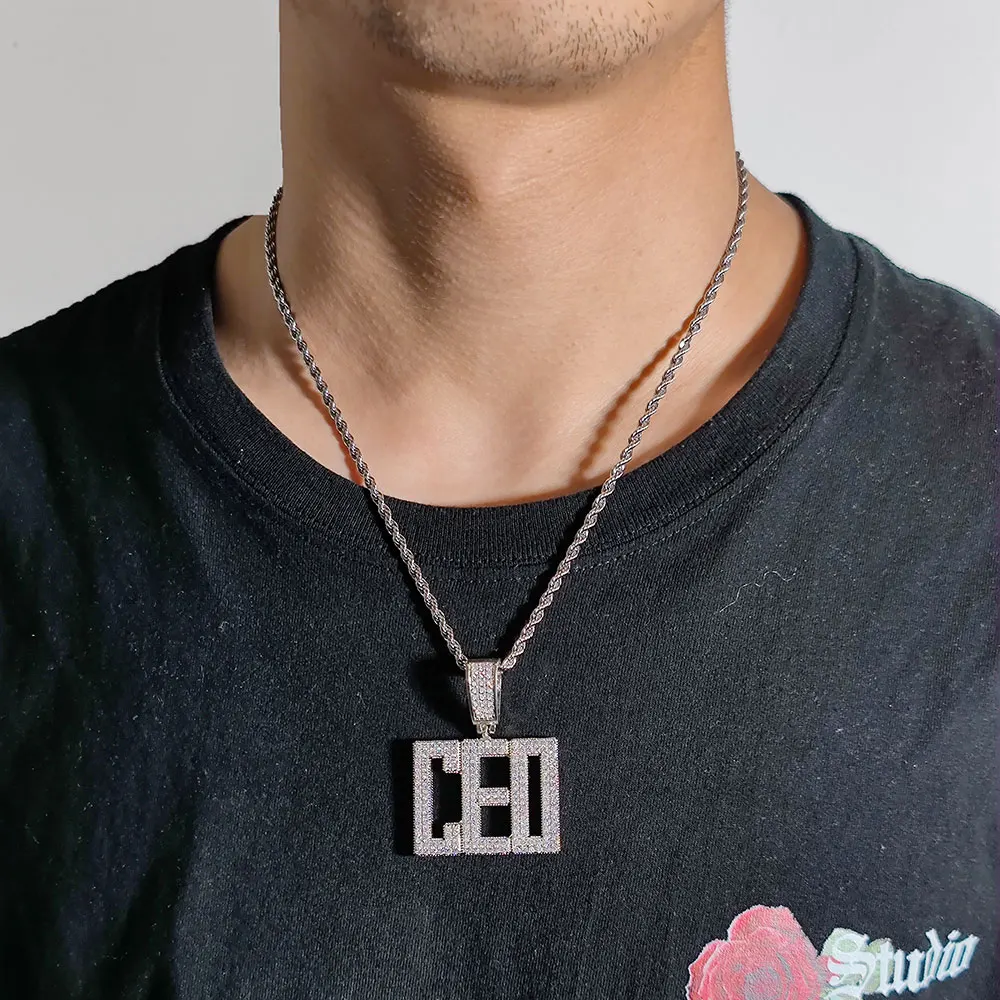 Hip Hop Jewelry Iced Out Zircon Letter Name Pendant Personalization Custom Square Capital Letter Name Pendant
