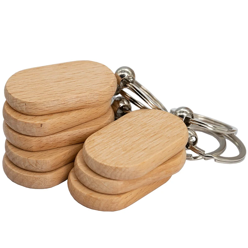 60Pcs Wood Keychain Blank Wood Key Chain Unfinished Wood Keychain Blanks for DIY Crafts