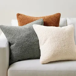 Nordic Ins Solid Color Headboard, Large Backrest, Chair, Square Pillow, Pillow Cover, Teddy Velvet Double-sided Cushion Cover