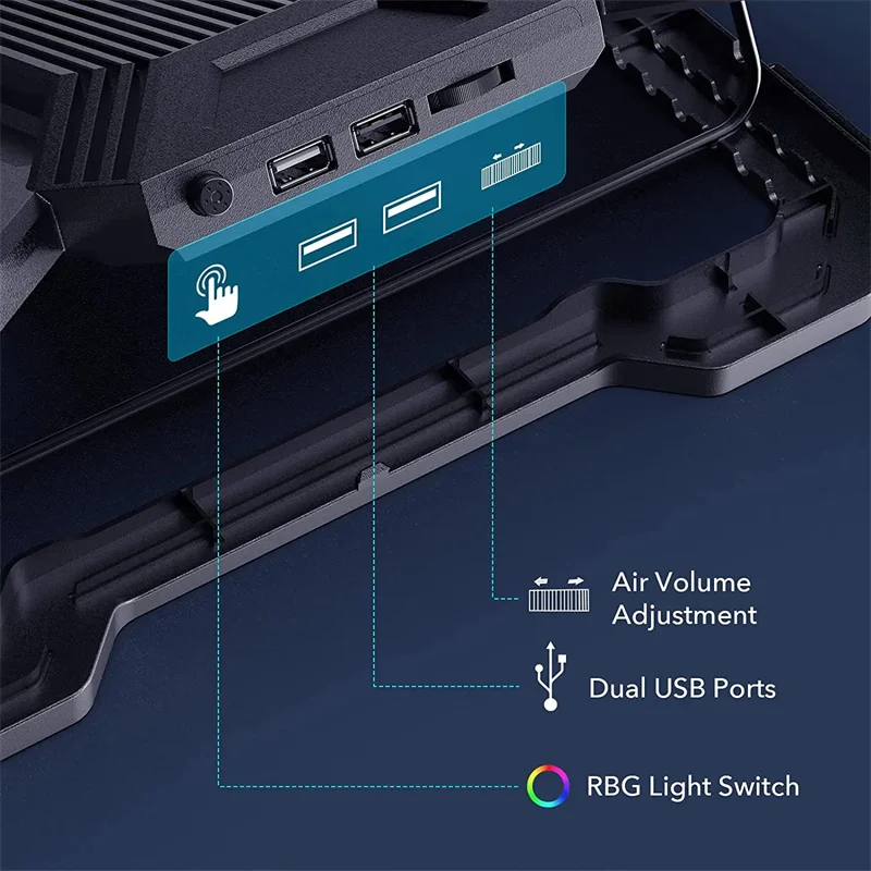 Imagem -04 - Laptop Cooling Pad com Led Phone Expansion Holder Fans Rgb Stand Radiator Base Notebook