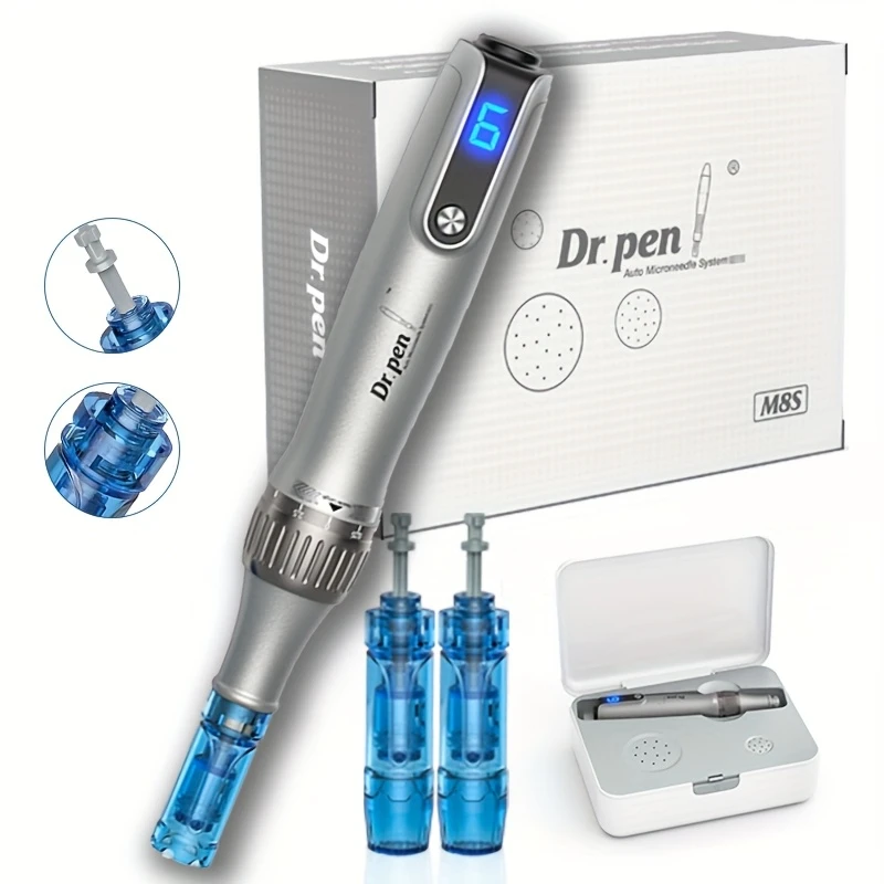 Novo Dr. Caneta de Microagulhamento M8S com 2 Cartuchos Substituíveis, Kit Profissional de Caneta de Microagulhas Sem Fio para Cuidados com a Pele