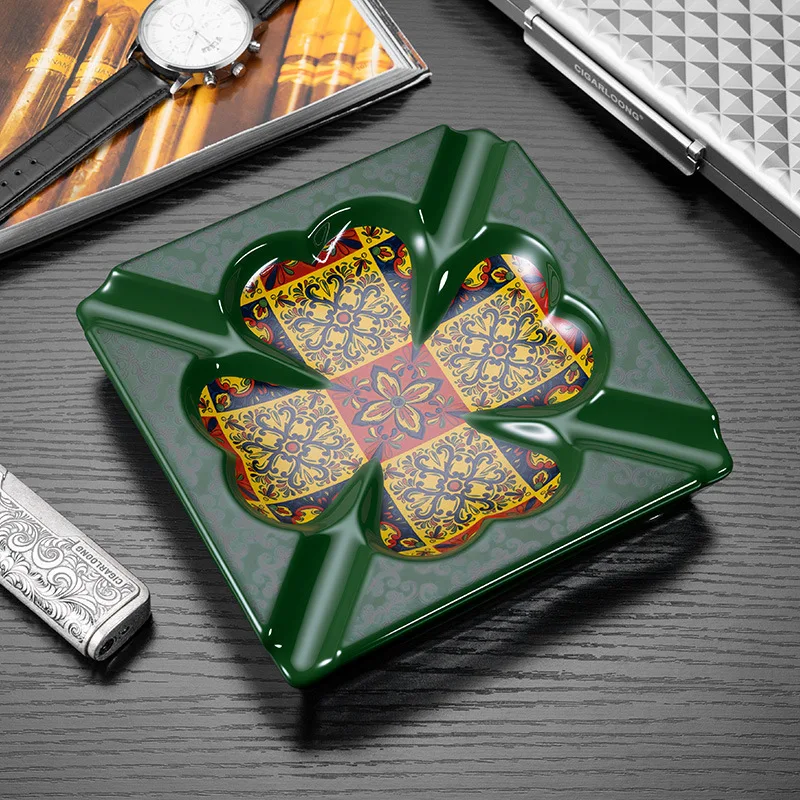 Ceramic Cigar Ashtray Hand-Painted Star Shaped Lucky Large-caliber Four Smoke Slots Anti Slip With Gift Box Packaging