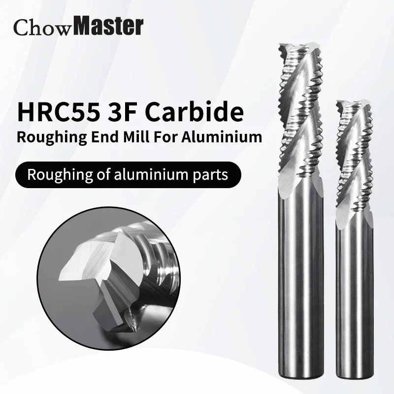 Chowmaster HRC55 Roughing End Mill Solid Carbide 3 Flutes  for Steel Iron Aluminum MDF Fiberglass Acrylic Wood Copper Plastic