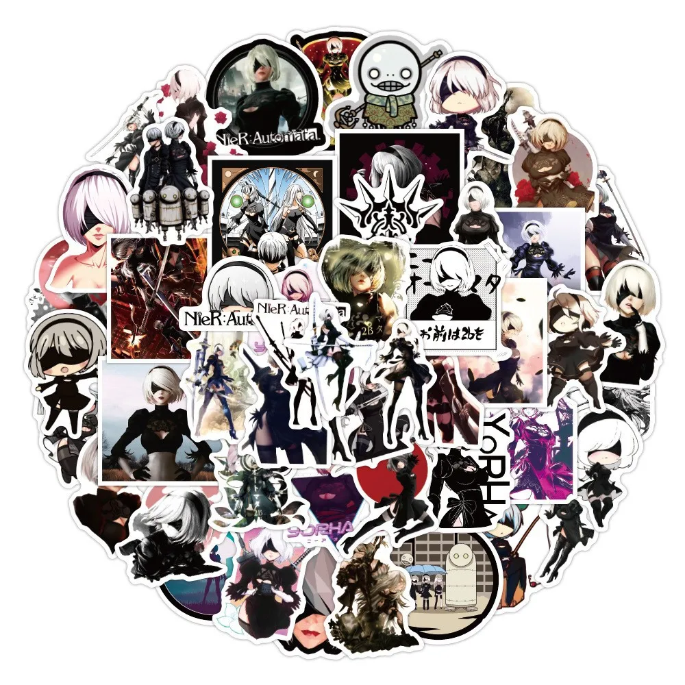 50PCS NieR:Automata Anime Game Stickers 2B Decoration Suitcase Scrapbooking Laptop Phone Stationery Cool Kid Toy Sticker