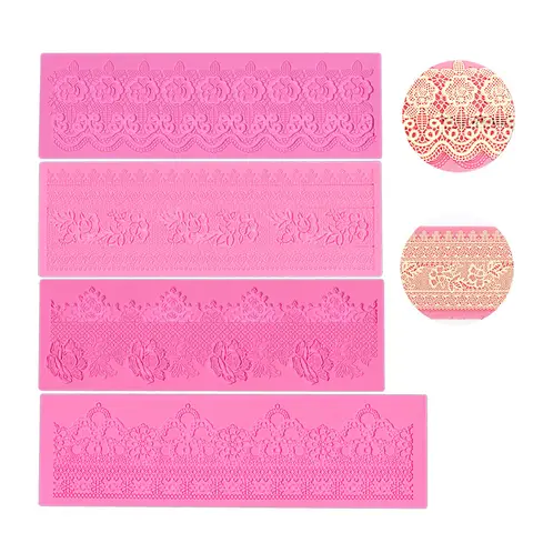 4 Pattern Fondant Lace Silicone Mat Texture Impression Mat Flower,Leaf Pattern Fondant Cake Decor Cupcake Topper Mold Mat