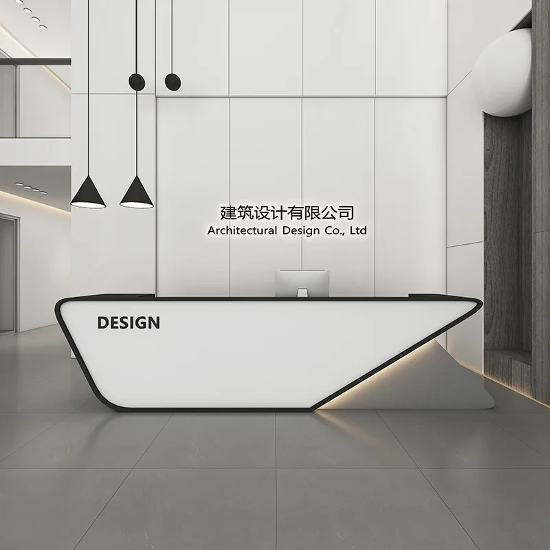 Modern simple company hotel lobby reception cabinet paint bar table checkout page office work