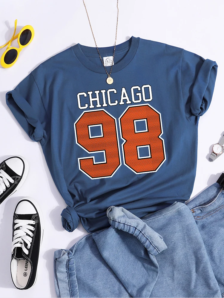 Chicago 98 Print Woman T-Shirt Vintage Fashion Individual Tshirt Niche Essential All Matchtee Shirt Trend Casual Soft Tshirts