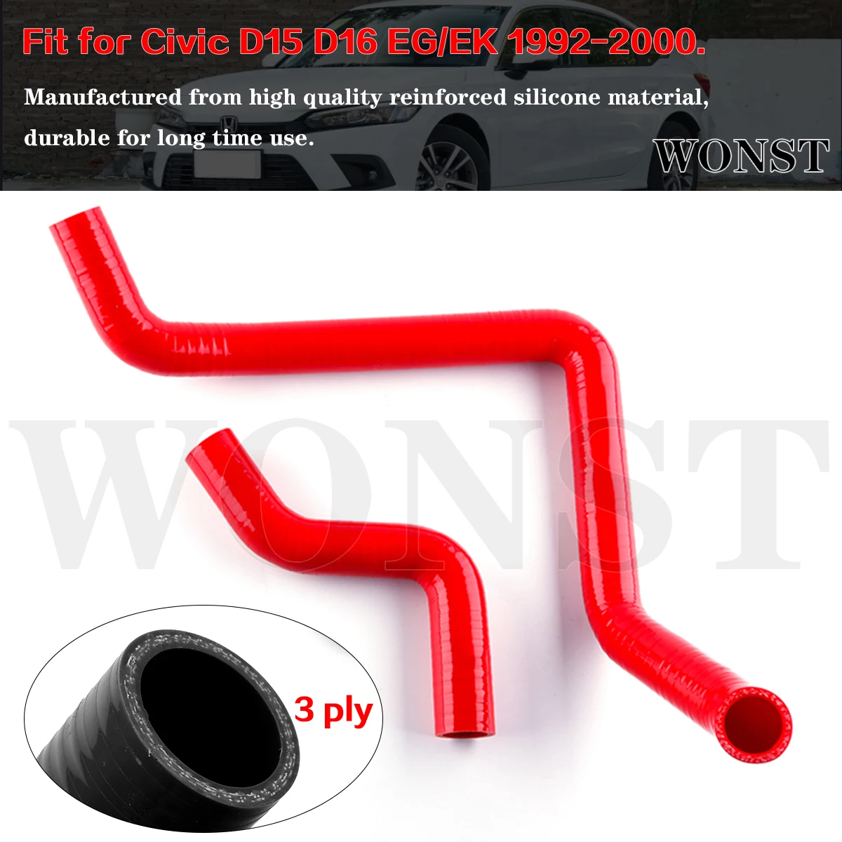 

Red Silicone Auto Radiator Hose Kit for Civic D15 D16 SOHC EG/EK 1992‑2000