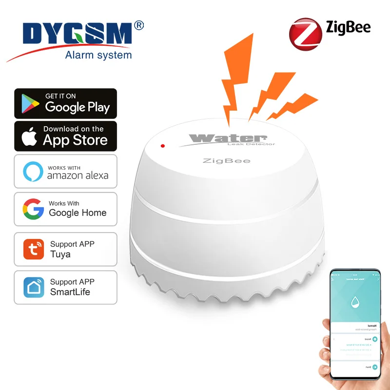 Zigbee-インテリジェント漏水検知器,55db,フラッドセンサー,アプリケーションによるリモートモニタリング,フラッドアラート,オーバーフローアラーム,オンサイト