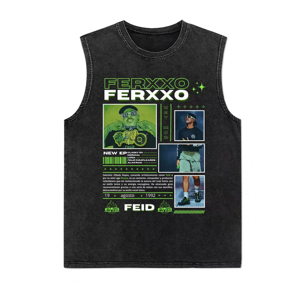 Feid Ferxxo Ferxxocalipsis Tour 2024 Washed Vintage Tank Tops T-shirt Men Women Hip Hop Oversized Vest Tshirt Male Short Sleeve